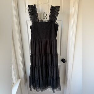 Baltic Born Emma Smocked Tulle Dress Midi Black 1X